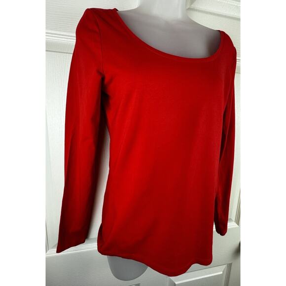 H&M Scooped Neck Top Long Sleeves Red M Casual Minimalist 50-08 - Picture 2 of 15
